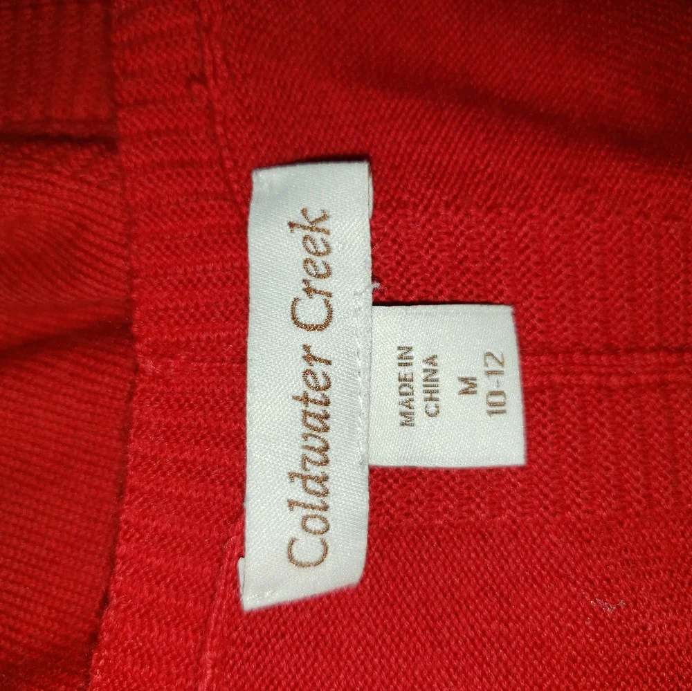 NWOT Coldwater Creek red open front Merino wool cardigan sweater Womens …_4